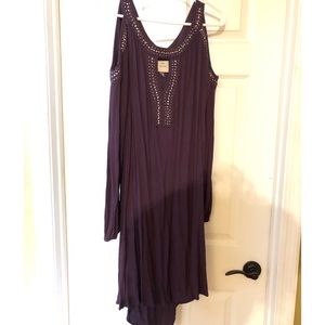 Purple Cold Shoulder Dress w/ Faux Stud Design